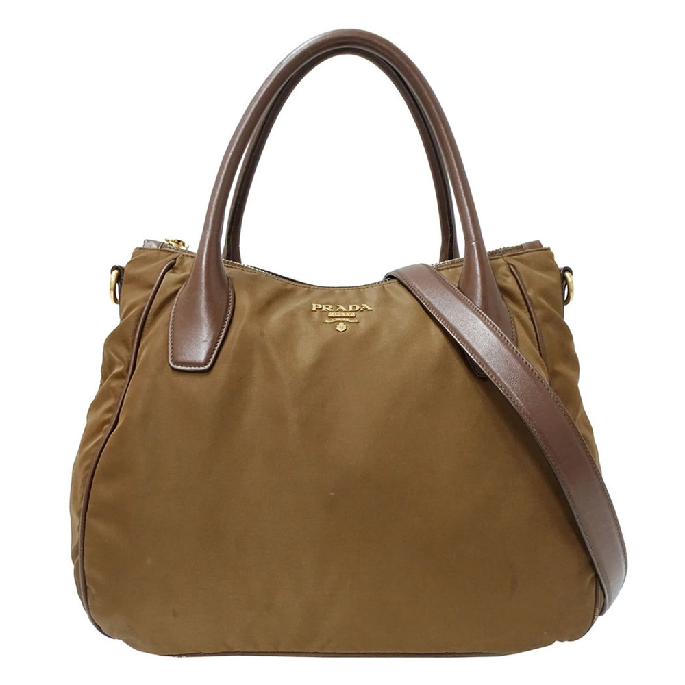 Prada handbag for women, brand name, handbag/shoulder bag, 2-way, nylon, brown.
